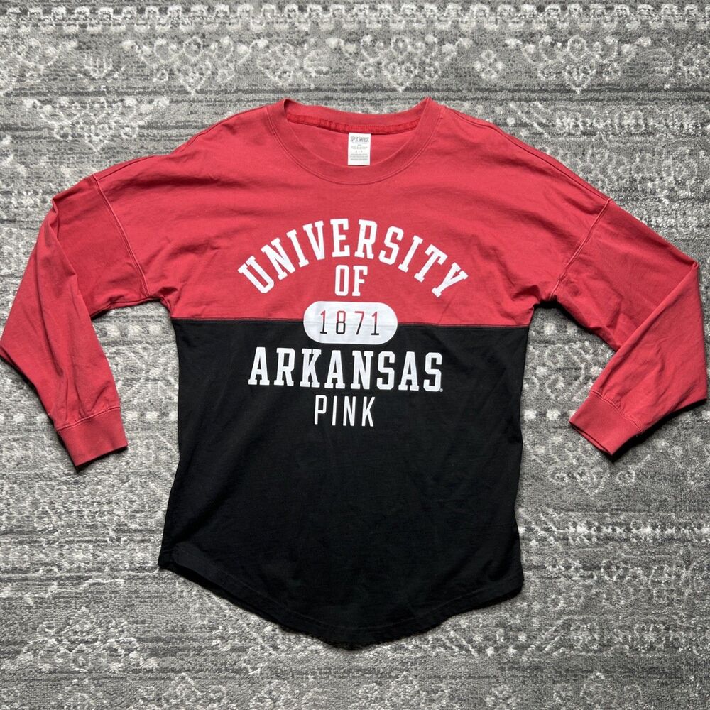 Victorias Secret PINK Arkansas Razorbacks Spirit Jersey Shirt Small Black Red